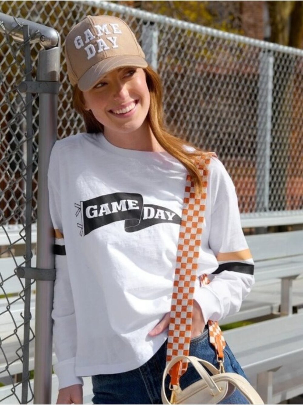 Shiraleah Chicago Long Sleeve 'Game Day' Tee Black & Gold Stripes New Medium